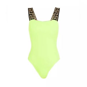 AUTHENTIC BNWT VERSACE GRECA BORDER ONE-PIECE SWIMSUIT SZ SM ACID YELLOW BLACK